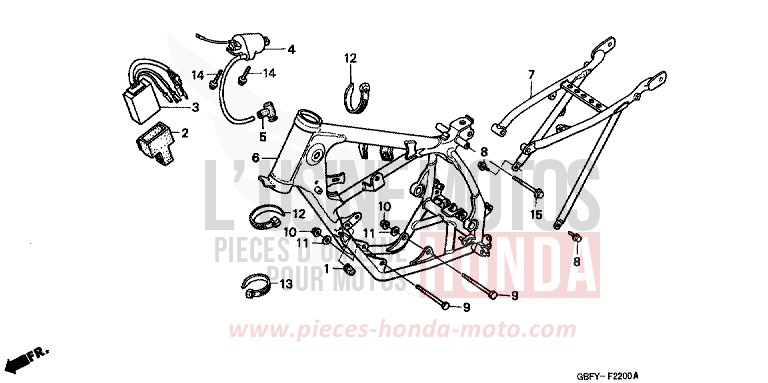 RAHMENKOERPER von CR80R "große Räder" EXPLOSION RED (R254) von 2001